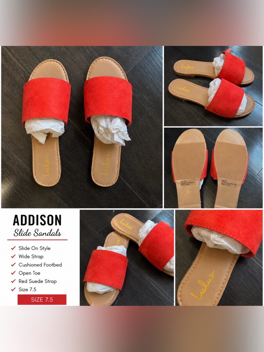 Lulu's Bright Red Suede Slide Mules
